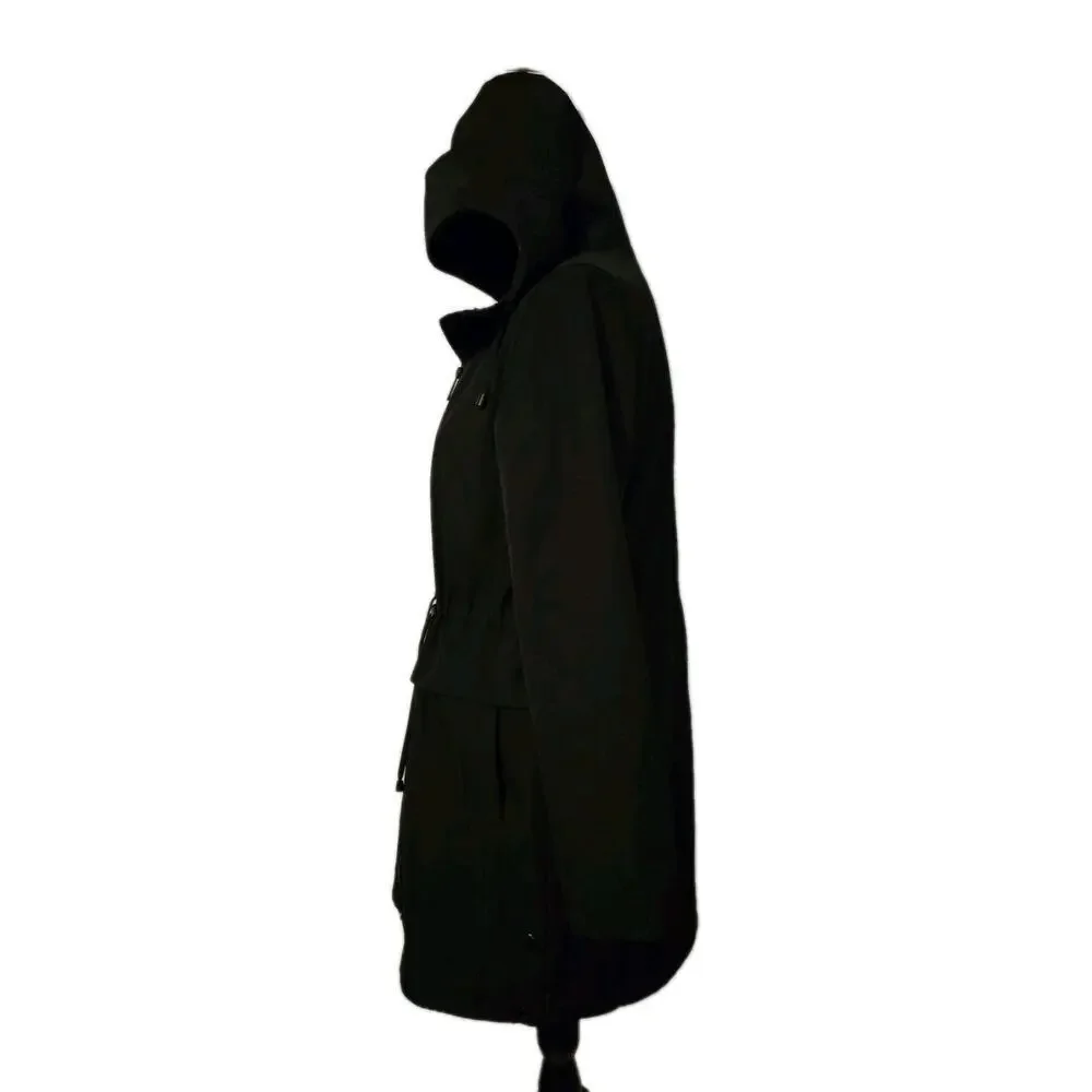 Sam Edelman Women’s Hooded Raincoat Jacket Black Long Sleeve Sz Small - Picture 2 of 9